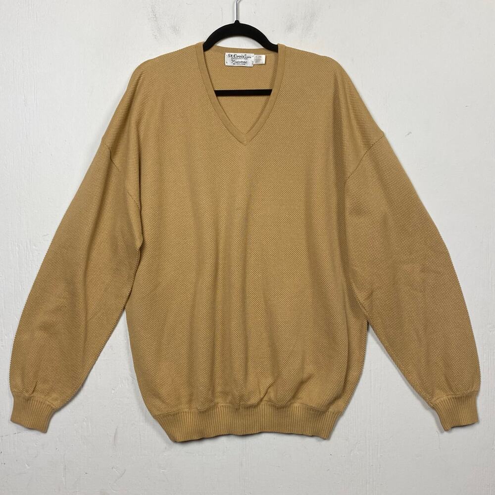 St. Croix Foursome Vintage Gold Beige V-neck Long Sleeve Pullover Size XL Long
